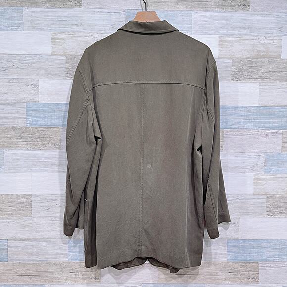 Tommy Bahama 100% Silk Notch Collar Jacket Green Button Down Twill Mens Medium - Picture 3 of 6